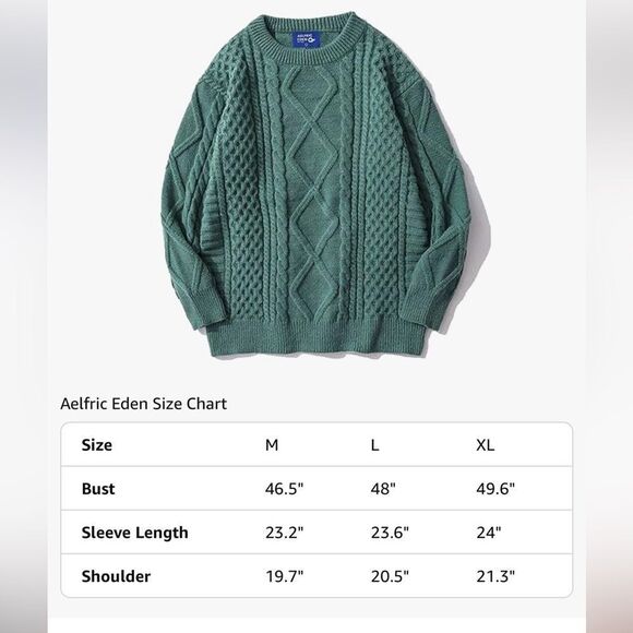 Aelfric Eden Knit Sweater Solid Vintage Pullover Unisex Woven Crewneck L Nwt - Picture 2 of 6